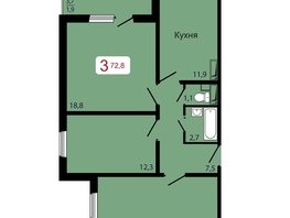 Продается 3-комнатная квартира ЖК КБС. Берег, дом 7 строение 6, 72.8 м², 9464000 рублей