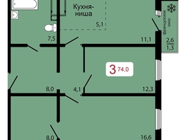 Продается 3-комнатная квартира ЖК КБС. Классика, дом 1, 74 м², 8909500 рублей