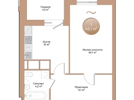 Продается 1-комнатная квартира ЖК Небо над Енисеем, 42.1  м², 7072800 рублей