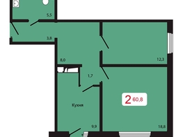 Продается 2-комнатная квартира ЖК КБС. Берег, дом 5 строение 3, 60.8  м², 8580000 рублей