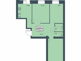 Продается 3-комнатная квартира ЖК Мята, дом 3, 73.94  м², 8100000 рублей