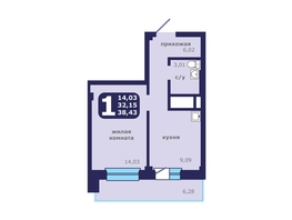 Продается 1-комнатная квартира ЖК Звездный, 38.32  м², 4860000 рублей