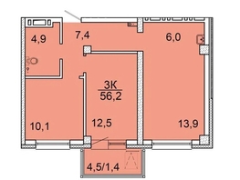 Продается 3-комнатная квартира ЖК Зеленая высотка на Калинина, 56  м², 7267000 рублей