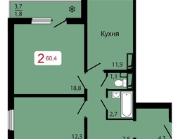 Продается 2-комнатная квартира ЖК КБС. Классика, дом 1, 60.4  м², 7800000 рублей