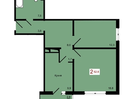 Продается 2-комнатная квартира ЖК КБС. Берег, дом 7 строение 1, 62.8  м², 8090000 рублей