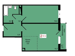 Продается 2-комнатная квартира ЖК КБС. Берег, дом 7 строение 2, 57.2  м², 7200000 рублей