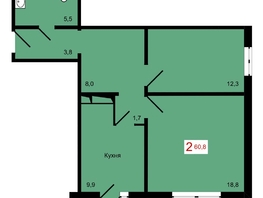 Продается 2-комнатная квартира ЖК КБС. Берег, дом 7 строение 2, 60.8  м², 8100000 рублей
