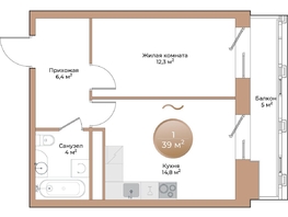 Продается 1-комнатная квартира ЖК Небо над Енисеем, 39  м², 8190000 рублей