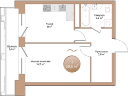 Продается 1-комнатная квартира ЖК Небо над Енисеем, 39.5  м², 7821000 рублей