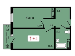 Продается 1-комнатная квартира ЖК КБС. Классика, дом 2, 44.2  м&sup2;, 6088500 рублей