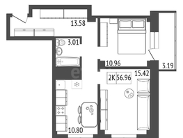 Продается 2-комнатная квартира ЖК Звездный, 57  м&sup2;, 7200000 рублей