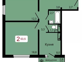 Продается 2-комнатная квартира ЖК КБС. Классика, дом 3, 53.5  м&sup2;, 7350000 рублей