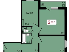 Продается 2-комнатная квартира ЖК КБС. Классика, дом 3, 60.7  м&sup2;, 7400000 рублей