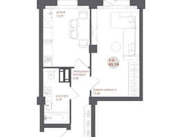 Продается 1-комнатная квартира ЖК Звезда, 42.1  м&sup2;, 5683500 рублей