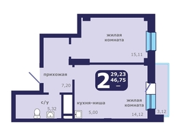 Продается 2-комнатная квартира ЖК Звездный, 49.97  м&sup2;, 6501000 рублей