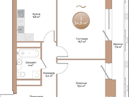 Продается 2-комнатная квартира ЖК Небо над Енисеем, 54.9  м&sup2;, 9662400 рублей