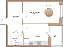 Продается 1-комнатная квартира ЖК Небо над Енисеем, 43  м&sup2;, 8041000 рублей