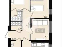 Продается 3-комнатная квартира ЖК Сказочный, 68  м&sup2;, 9520000 рублей