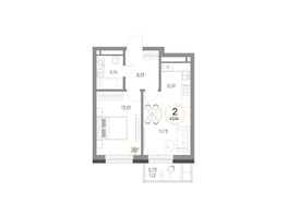 Продается 2-комнатная квартира ЖК Юдинский, дом 1.5, 42.14  м&sup2;, 5924884 рублей