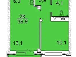 Продается 2-комнатная квартира ЖК Зеленая высотка на Калинина, 38.8  м&sup2;, 4656000 рублей