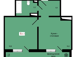 Продается 1-комнатная квартира ЖК КБС. Классика, дом 4, 51.7  м&sup2;, 7350000 рублей