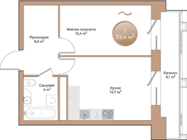 Продается 1-комнатная квартира ЖК Небо над Енисеем, 39.4  м&sup2;, 8077000 рублей