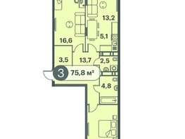 Продается 3-комнатная квартира ЖК Три Клёна, дом 1, 75.8  м&sup2;, 10384600 рублей