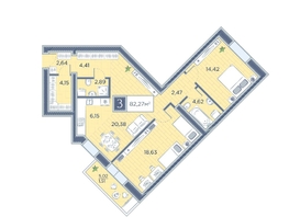 Продается 3-комнатная квартира ЖК Преображенский, дом 6, 82.27  м&sup2;, 14644060 рублей