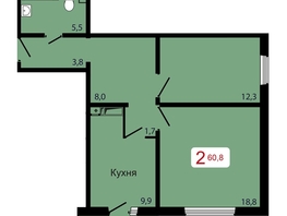 Продается 2-комнатная квартира ЖК КБС. Берег, дом 7 строение 6, 60.8  м&sup2;, 9200000 рублей