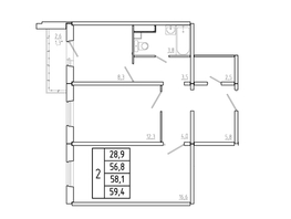 Продается 2-комнатная квартира ЖК Три слона, дом 1, 58.1  м&sup2;, 8200000 рублей