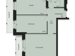Продается 2-комнатная квартира ЖК Дуэт, дом 2, 69.13  м&sup2;, 7604300 рублей