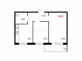 Продается 2-комнатная квартира ЖК Аринский, дом 2 корпус 1, 52.33  м&sup2;, 6100000 рублей