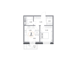 Продается 2-комнатная квартира ЖК Юдинский, дом 1.4, 42.51  м&sup2;, 6155448 рублей