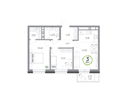 Продается 3-комнатная квартира ЖК Юдинский, дом 1.4, 61.14  м&sup2;, 8547372 рублей
