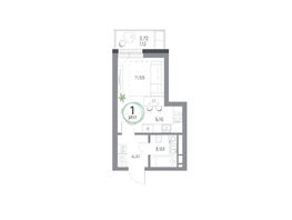 Продается 1-комнатная квартира ЖК Юдинский, дом 1.4, 27.17  м&sup2;, 4477616 рублей