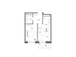 Продается 2-комнатная квартира ЖК Юдинский, дом 1.4, 42.71  м&sup2;, 6163053 рублей