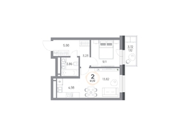 Продается 2-комнатная квартира ЖК Юдинский, дом 1.4, 41.12  м&sup2;, 5933616 рублей