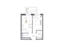 Продается 2-комнатная квартира ЖК Юдинский, дом 1.4, 44.77  м&sup2;, 6437926 рублей
