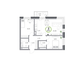 Продается 3-комнатная квартира ЖК Юдинский, дом 1.4, 69.39  м&sup2;, 9797868 рублей