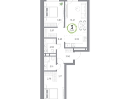 Продается 3-комнатная квартира ЖК Юдинский, дом 1.4, 73.71  м&sup2;, 10304658 рублей