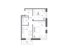 Продается 2-комнатная квартира ЖК Юдинский, дом 1.4, 51.69  м&sup2;, 7298628 рублей
