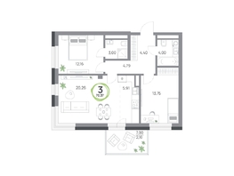 Продается 3-комнатная квартира ЖК Юдинский, дом 1.5, 70.37  м&sup2;, 9570320 рублей