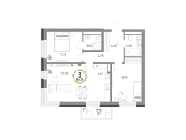 Продается 3-комнатная квартира ЖК Юдинский, дом 1.5, 69.39  м&sup2;, 9506430 рублей