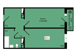 Продается 1-комнатная квартира ЖК КБС. Курчатова, дом 12.1, 49.3  м&sup2;, 7350000 рублей