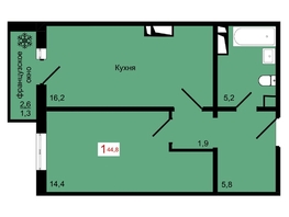 Продается 1-комнатная квартира ЖК КБС. Курчатова, дом 12.2, 44.8  м&sup2;, 7200000 рублей