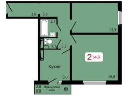 Продается 2-комнатная квартира ЖК КБС. Классика, дом 1, 54.6  м&sup2;, 8150000 рублей