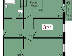 Продается 3-комнатная квартира ЖК КБС. Классика, дом 3, 74  м&sup2;, 6000000 рублей