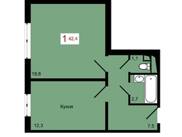 Продается 1-комнатная квартира ЖК КБС. Берег, дом 7 строение 1, 42.4  м&sup2;, 6700000 рублей