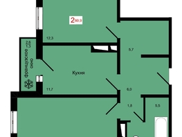 Продается 2-комнатная квартира ЖК КБС. Классика, дом 4, 60.9  м&sup2;, 8400000 рублей