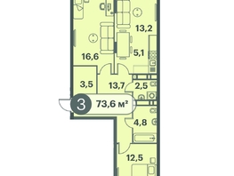 Продается 3-комнатная квартира ЖК Три Клёна, дом 1, 73.6  м&sup2;, 10304000 рублей